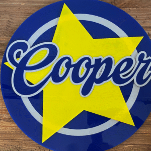 Blue and yellow star with 'kids name'