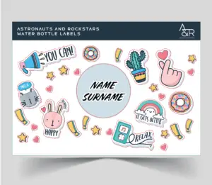 Colourful water bottle labels design