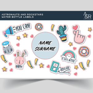 Colourful water bottle labels design